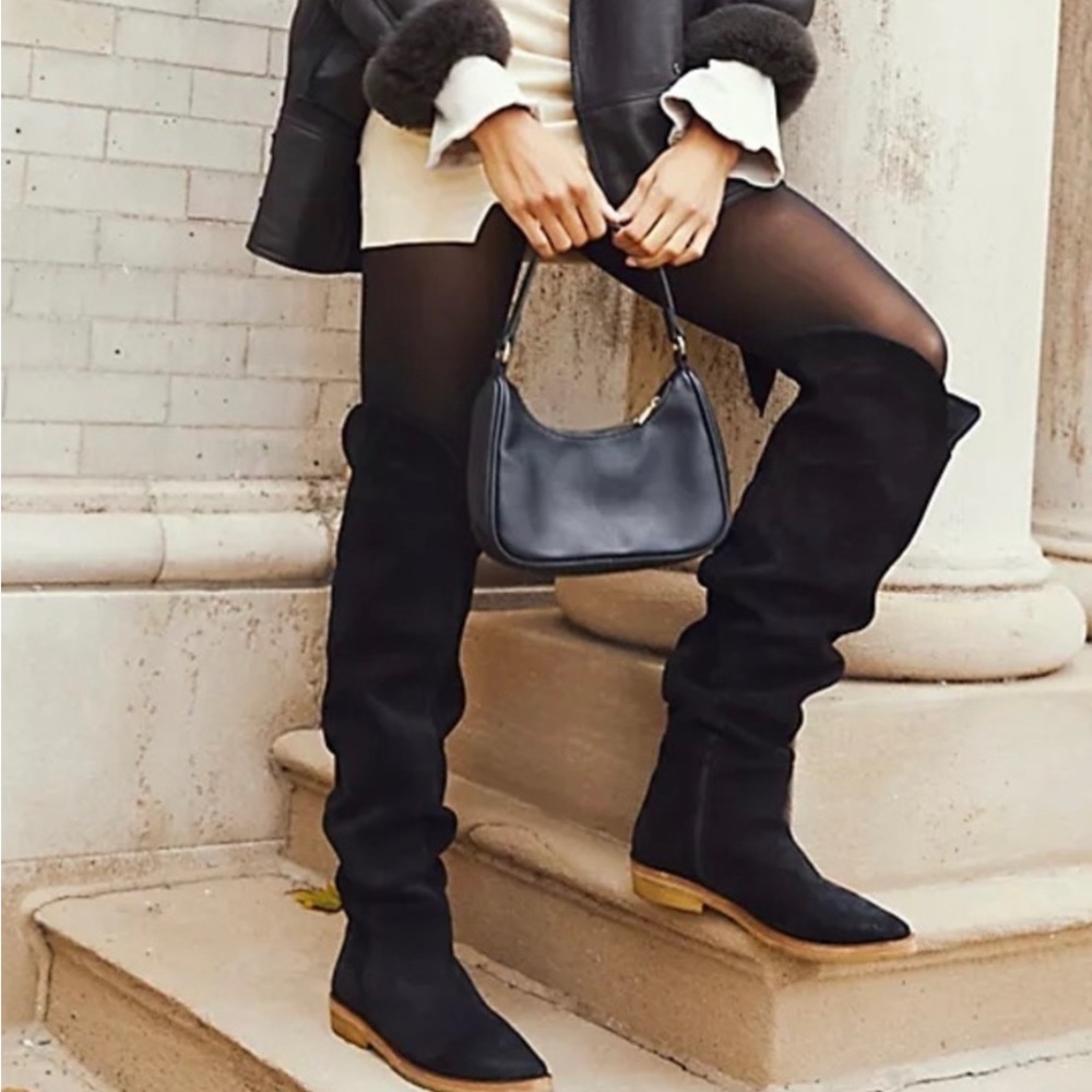🆕 Free People Banks Suede Over The Knee Boots in Black Size US 7